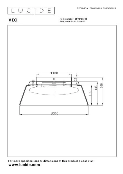 Lucide VIXI - Plafonnière - Ø 35 cm - LED Dimb. - 1x17,6W 2900K - Fumé - technisch